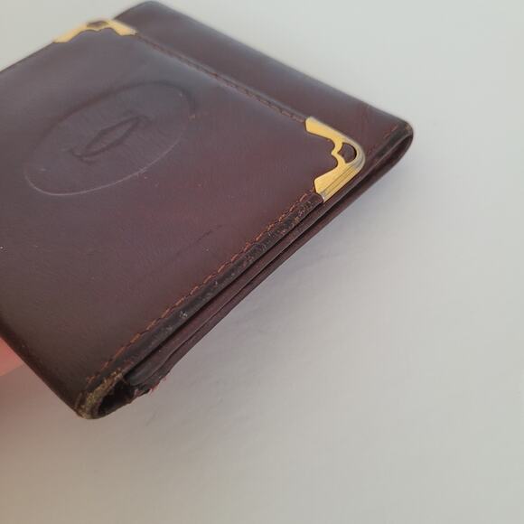 Cartier Vintage Mini Coin Case Pouch Wallet Bordeaux Leather Small Red Burgundy - Picture 11 of 11